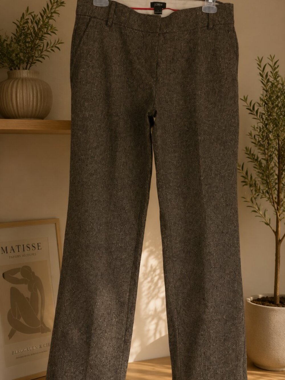 J.Crew Favorite Fit Brown Herringbone Tweed Straight Leg Pants Size 4